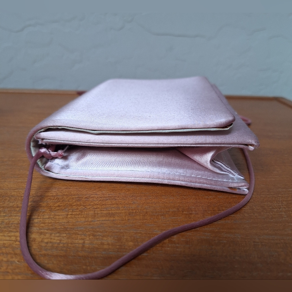 Vtg Pink Satin Box Clutch Evening Structured Mauve Minimalist Prom HOCO Formal - Picture 5 of 13
